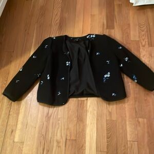 Ann Taylor Open Blazer Black Floral Design 8 Petite